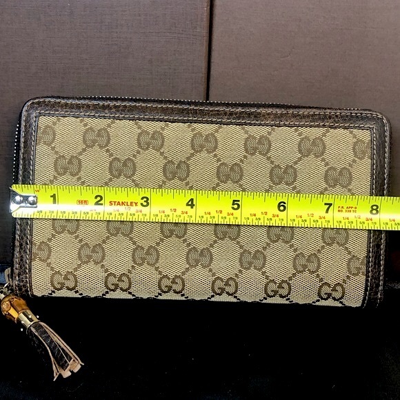 GUCCI Bamboo Zipper Pull GG Web Canvas and Leather Continental Wallet and Clutch - Picture 15 of 17